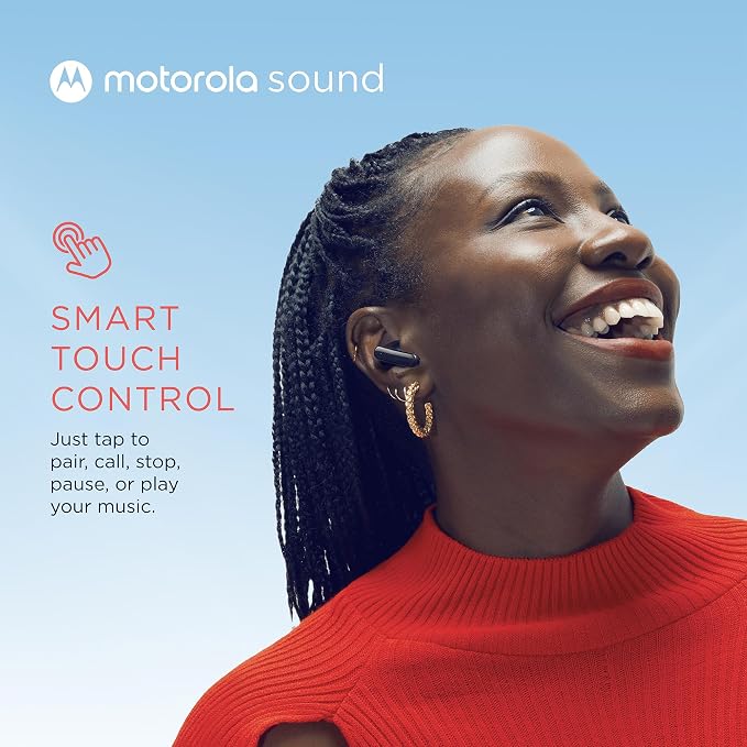 Motorola Sound Moto Buds 125 True Wireless Earbuds, IPX5 Waterproof Sweatproof Touch Control Ear Buds with Dual Noise Cancelling Microphone, Charging Case, Black