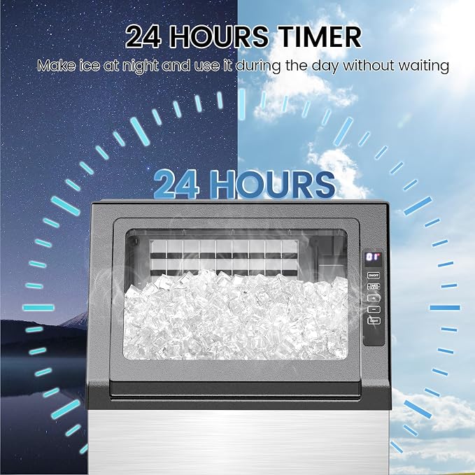 Commercial Ice Machine, 80 lbs/24H, 36 Cubes in 15 Mins, 28lbs Storage Capacity, Under Counter Ice Maker with 24 Hours Timer & LCD Panel, Freestanding Ice Machine for Bar, Cafe, Small Business