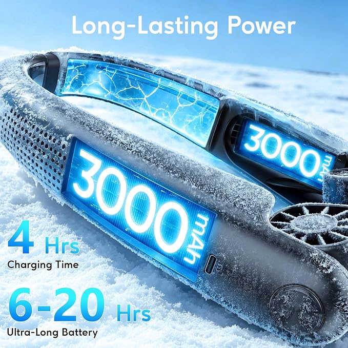 Portable Neck Fan with Cooling Plates, 6000mAh Rechargeable Wearable Fan with 1-100 Speed Control, Hands-Free Personal Cooling Fan with Digital Display, Adjustable Air Outlets for Travel Outdoor