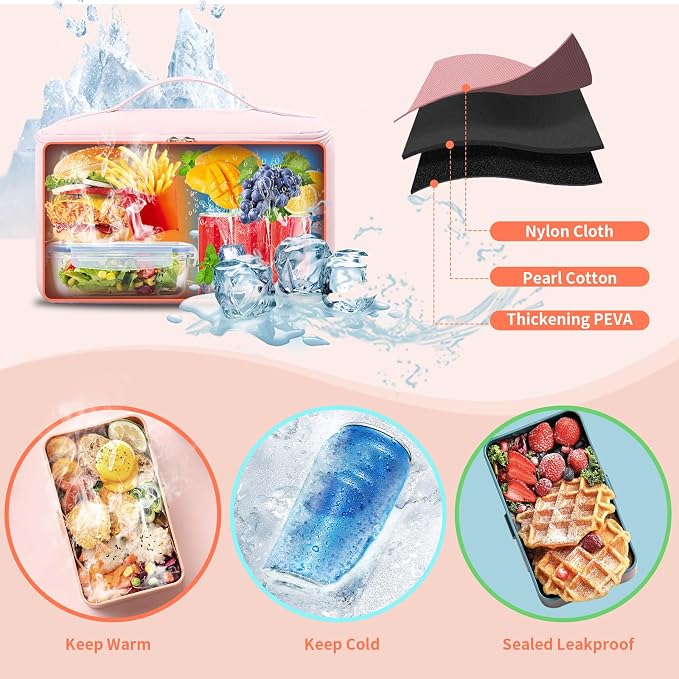 BERTASCHE Lunch Backpack for Women, 15.6 Inch Laptop Backpack with Insulated Cooler Lunch box, Nurse Backpack for Teacher Work Travel College Picnic,Pink-Beige