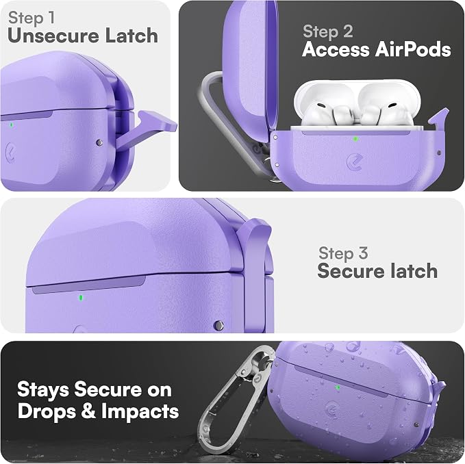 Keybudz for Waterproof AirPods Pro 3 Case with Lock - IP68 Waterproof and Dust Proof, Shockproof Protector, Heavy Duty Rugged Protection, Drop Proof Hard Cover for AirPods Pro 3rd Gen (Wild Lavender)