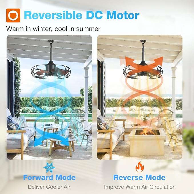 addlon 20 Inch Outdoor Ceiling Fan with Light for Patio, IP65 Waterproof Plug in Caged Hanging Fan, Remote Control, 3000-6000K Dimmable, 6 Speeds Reversible Outdoor Fan for Gazebo, Pergola, Porch