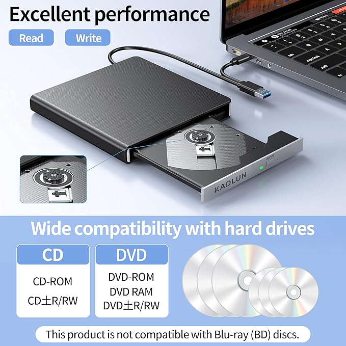 External CD DVD Drive for Laptop USB 3.0 USB C CD Burner External DVD Drive Portable CD ROM Burner Reader Writer Drive External DVD Player for Laptop Desktop PC Windows 11/10/8/7 MacBook Mac OS Linux