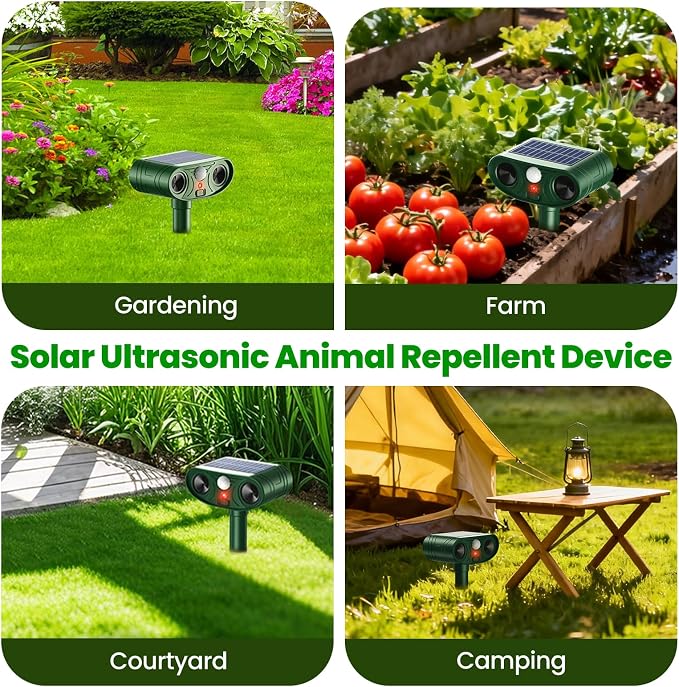 2026 Upgraded Ultrasonic Solar Animal Repellent Outdoor, Deer Repellent Devices Squirrel Cat Raccoon Rabbit Dog Deterrent with Motion Sensor for Yard Garden Lawn