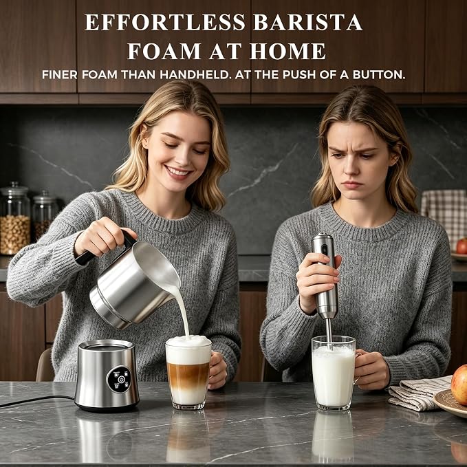 Milk Frother and Steamer, Electric Frother for Latte, Cappuccino | 30oz Detachable Stainless Steel Jug, 4-in-1 Automatic Hot and Cold Foam Maker