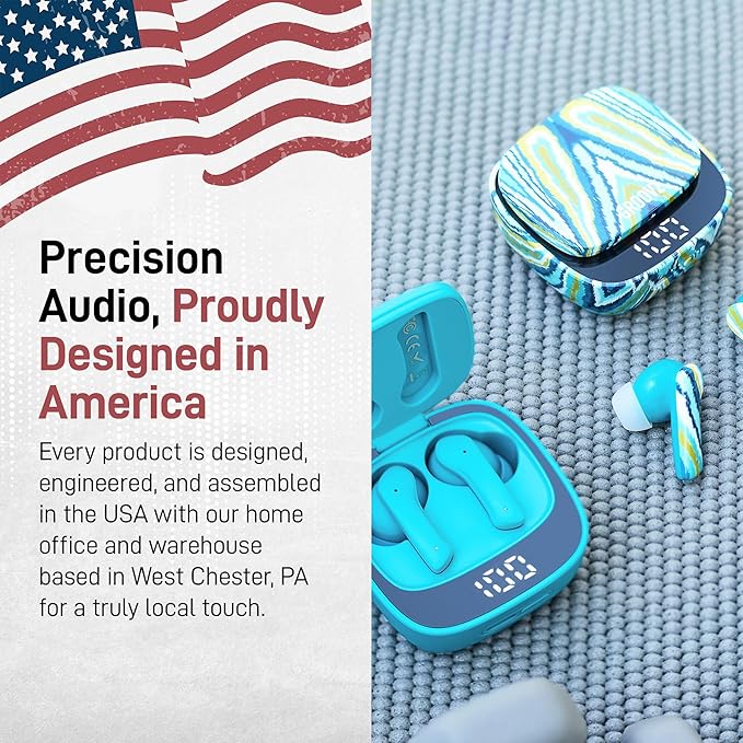 Groovz True Wireless Earbuds with Charging Case - Designed and Engineered in The USA - IPx4 Water Resistant Bluetooth Earbuds Compatible with Apple and Android - 27Hrs Battery Life - Paisley