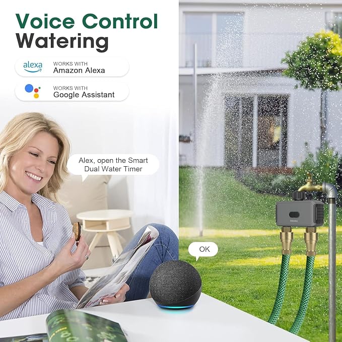 Smart Hose Watering Timer with Wi-Fi Hub, Automatic Irrigation System Controller for Lawns and Yard, Compatible with Alexa