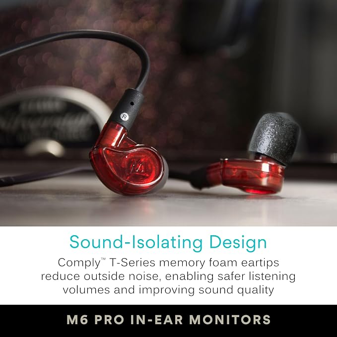 MEE audio M6 PRO Musicians' in-Ear Monitors Wired + Wireless Combo Pack: Includes IEMs, 2 Audio Cables and BT3 Hi-Res Bluetooth Audio Adapter w/aptX, LDAC, Auracast Support, & Built-in Headset (Red)