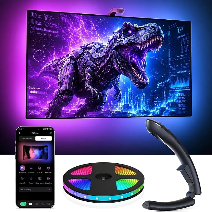 AOC TV Lights that Change with TV LED Backlight that Sync for 32-50 inch TVs, RGB Changing Strip Light with Sensor, Living Room Decor, Gifts for Men Gamers, Smart App Control, DIY Mode, 11.5FT