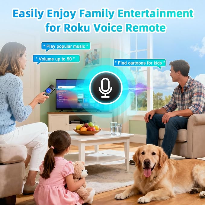 Replacement for Roku Voice Remote : Voice Remote Control for Roku TV, Audio Devices, Streaming Stick, Most Players with 4 Shortcuts & Easy Setup, Purple