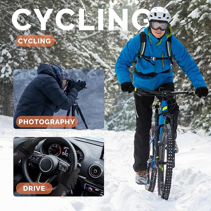 Heated Glove Liners for Men & Women, Thin Flexible Rechargeable Electric Gloves with Long-Lasting Battery for Typing