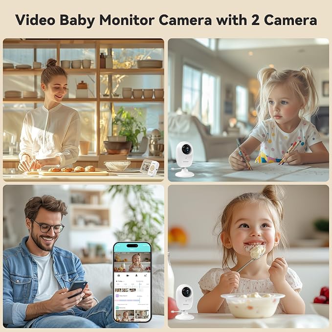 ebemate WiFi Video Baby Monitor with 2 Camera,2.8" Display with 1500Ft Long Range,WiFi On/Off,1080P No Glow Night Vision,2-Way Talk Baby Cam Monitoring
