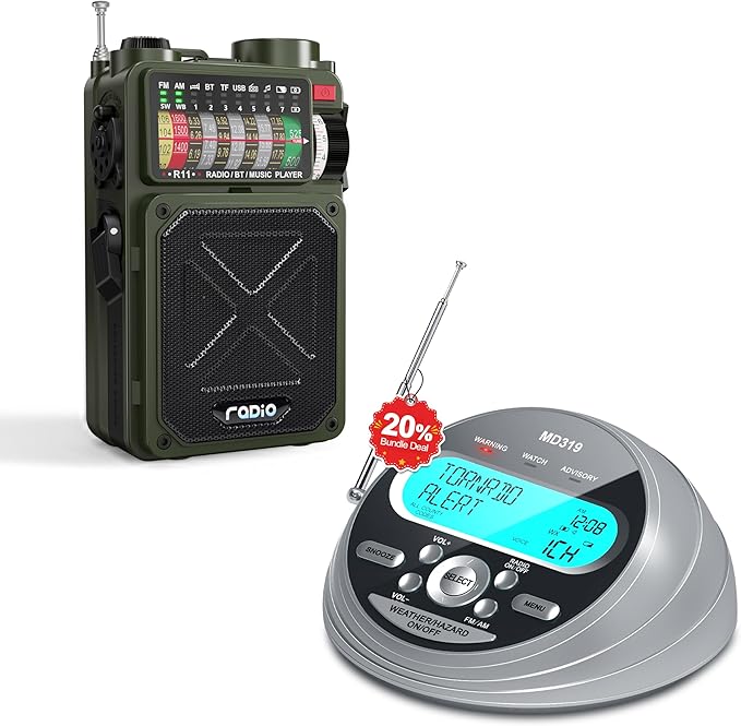 Emgykit NOAA Weather Alert Radio with S.A.M.E. + Portable Shortwave Radio | 80+ Alerts, 23 Country Codes, 4000mAh Battery, Bluetooth, Flashlight & SOS | Home Disaster Prep & Outdoor Survival Kit