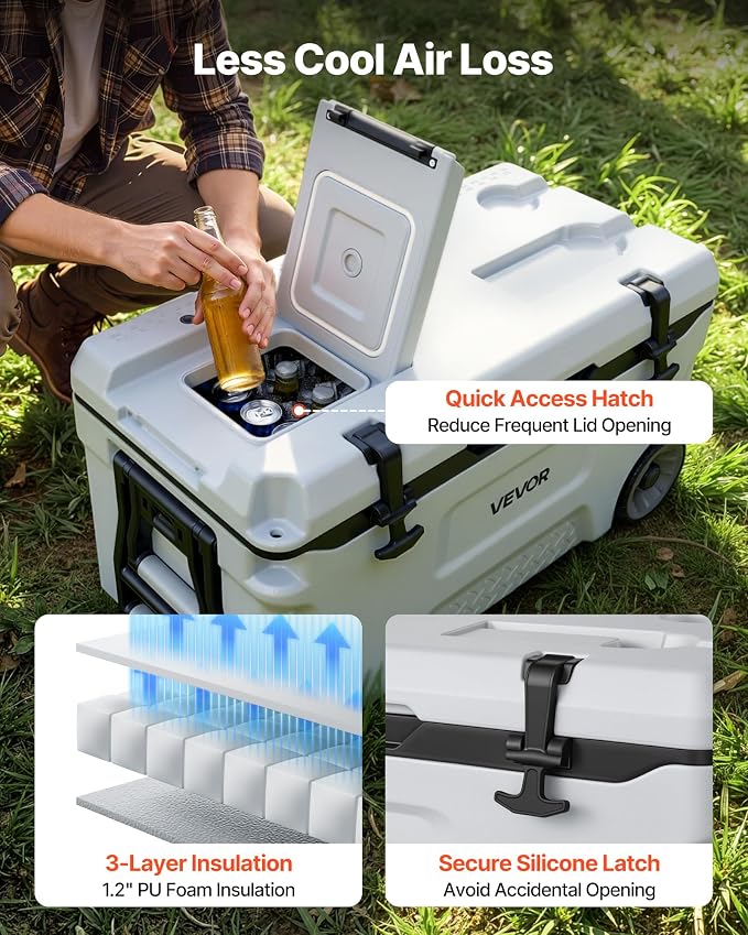 VEVOR Portable Cooler,Hard Cooler with Ice Retention, Heavy-Duty Handles and Strap, Lightweight Rigid Material Insulated Portable Cooler, Suitable for Family Picnics and Short Trips