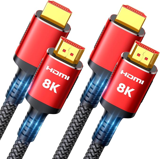 Snowkids 8K HDMI Cable 2.1 6.6FT 2-Pack, 48Gbps High Speed HDMI Braided Cord-4K@120Hz 144Hz 8K@60Hz, HDCP 2.2&2.3, Dynamic HDR, eARC,DTS:X, HDR 4:4:4 DTS: X Compatible for PS-5/TV/HDTV