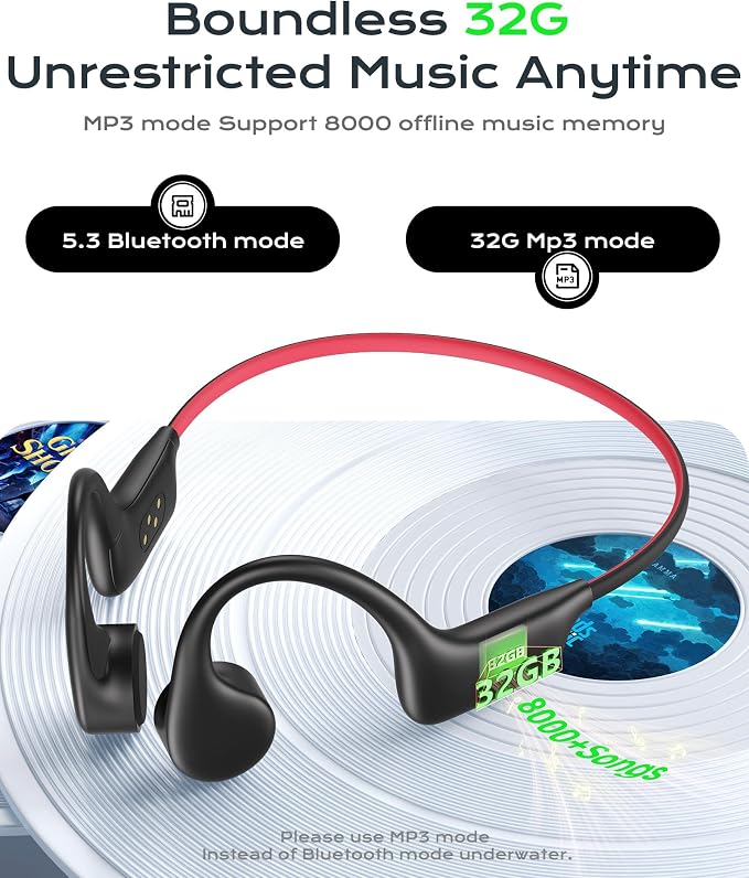 DEMICEA Open Ear Sport Headphones, Wireless Bone Conduction Earphones, Built-in 32GB MP3,with Mic, IP68, Sweat & Water Resistant, Up to 8 Hours Battery, Bluetooth 5.3,for Running,Swimming,Workouts
