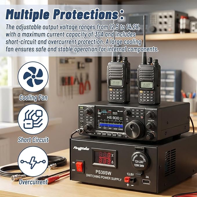 DC Bench Power Supply 30A 13.8V, Universal Regulated Power Supply for Radio, USB+Anderson+Cigarette Lighter Socket Home Lab Benchtop AC-to-DC Converter for CB/HAM/Amateur Radio