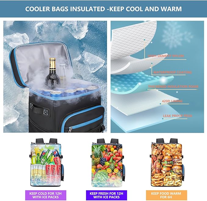 Backpack Cooler,40 Cans Cooler Backpack Insulated Waterproof&Leak Proof,Soft Cooler Bag with 2 Compartments for Men&Women,Picnic Backpack Ice Chest for Camping Hiking Fishing Lunch Beach