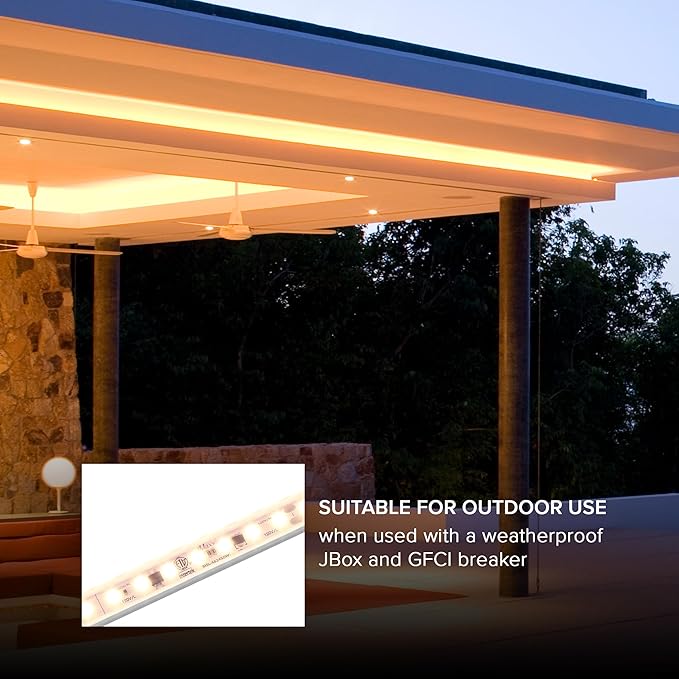 Maxxima 96 in. Hardwired LED Under Cabinet Strip Light, 3680 Lumens, 3000K Warm White, Kitchen and Living Room 120V White Cove Lighting, No Power Supply Needed