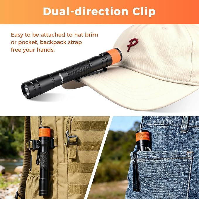 KunHe 180 Lumen LED Portable Rechargeable Pen Flashlight 2-Pack Waterproof Pocket Flash Light Single Mode Easy to Use with Clip Suitable for Inspection Camping and Daily Use
