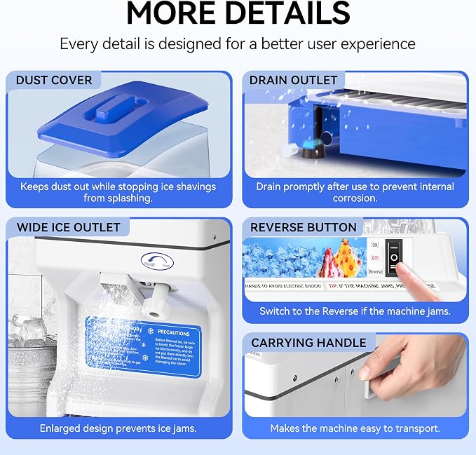 Electric Ice Crusher Shaver, 300W Snow Cone Maker Machine 441LBs/hr Thickness Adjustable for Bar Parties Events Snack(5.8Qt)