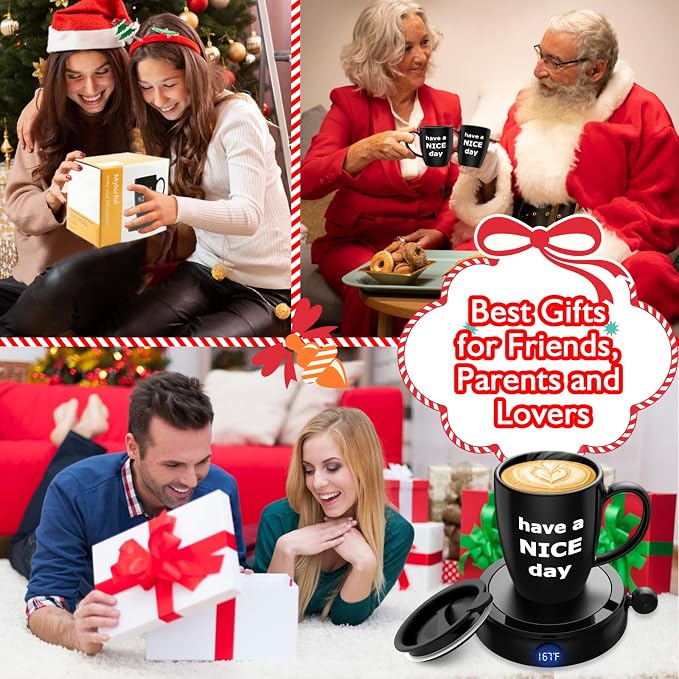 Coffee Mug Warmer & Mug Set, 60W Coffee Cup Warmer for Desk Home Office Use with 4-Temperature Settings, Auto On/Off Gravity-Induction, 14Oz Mug, Great Coffee Gift on Christmas/Birthday, 2025 Upgrade