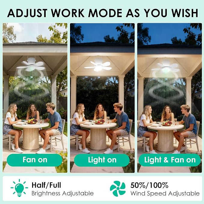 Solar Ceiling Fan Light, 25W Solar Powered Portable Gazebo Fan with Remote, Wireless Battery Operated Ceiling Fan Light Outdoor, Tent fan for Camping RVs Patio Canopy Chicken Coop Outside