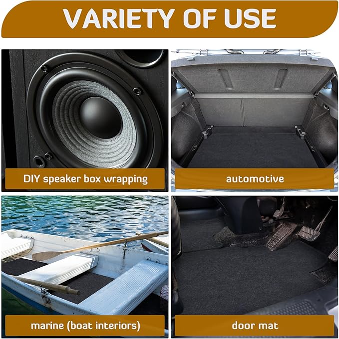 Nuanchu 22 Sq ft 16 x 195 in Gray Underfelt Carpet with Adhesive Back for Speaker Sub Box, Underfelt Carpet for RV, Boat, Marine, Auto, Truck, Car Trunk, Door Liner, Desk