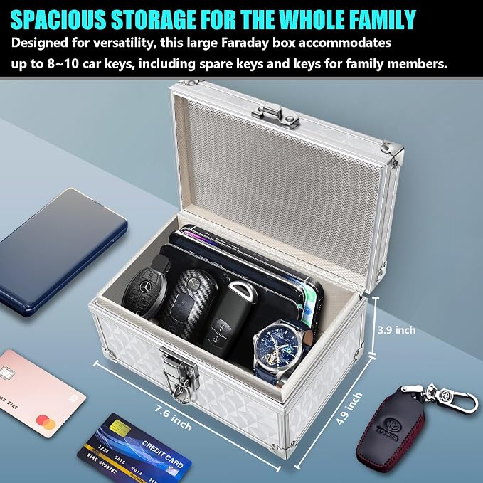 Faraday Signal Blocking Box for Car Keys, 3D Silver | Faraday Box for Car Keys, RFID Signal Blocking Box, Anti-Theft Shielding Cage, Large