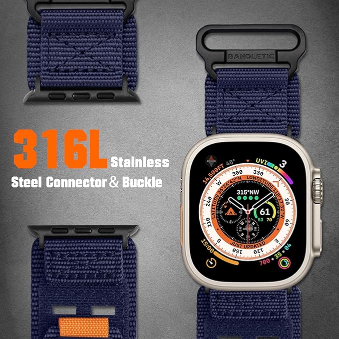 Bandletic Compatible with Apple Watch Bands Men Women, Wide Tactical Military Nylon Rugged Soft Sport Solo Loop for iWatch 49mm(Ultra 3/2/1),46mm(11/10),45mm(9/8/7),44mm(SE3/SE2/SE/6/5/4),42mm(3/2/1)