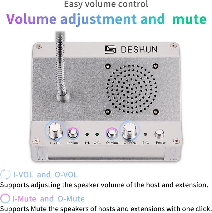 DESHUN Window intercom, Window Speakers, Dual-Way Window Counter intercom Microphone, for The Business/Bank/Office/Hospital/Station/Catering/Ticket Window to Provide Communication Solutions