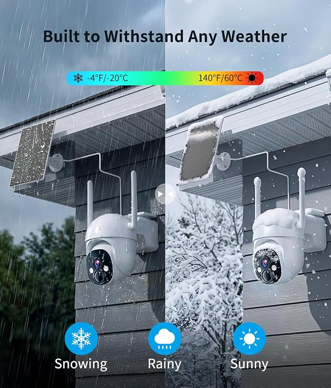 2K Solar Security Cameras Wireless Outdoor, 360° View Outdoor Camera for Home Security with Color Night Vision, Battery Powered, AI PIR Detection, Spotlight Siren Alarm, Only 2.4Ghz WiFi