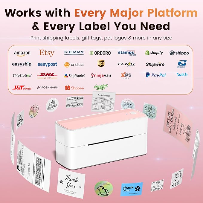 Phomemo High-Speed Shipping Label Printer 220mm/s - 4X6 Wireless Thermal Label Printer for Small Business, Compatible with iPhone, Android, Shopify, Amazon, USPS, Pink