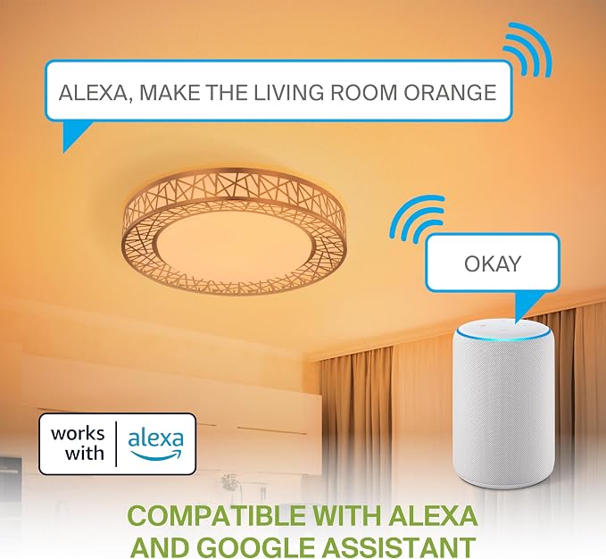 ASD 16 Inch Smart RGBW Flush Mount Ceiling Light with Remote - Brushed Nickel 28W 120V 2700-6500K Dimmable Ceiling Light Fixture, WiFi App Control RGB Lights, Alexa & Google Assistant - ETL