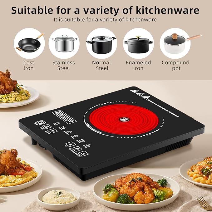 Single Burner Electric Cooktop,110V 1800W Electric Stove Top with LED Touch Control,9 Power Levels, 3 hTimer, Safety Lock,single burner cooktop Overheat protection