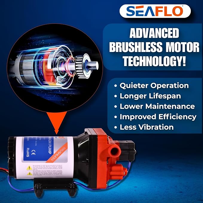 SEAFLO 42W Series 12V DC, 4.0 GPM, 55 PSI Brushless Automatic Demand Diaphragm Water Pressure Pump – Ultra Quiet Operation, Self-Priming, Overload Protection, NSF & UL Certified- 4 Year Warranty!