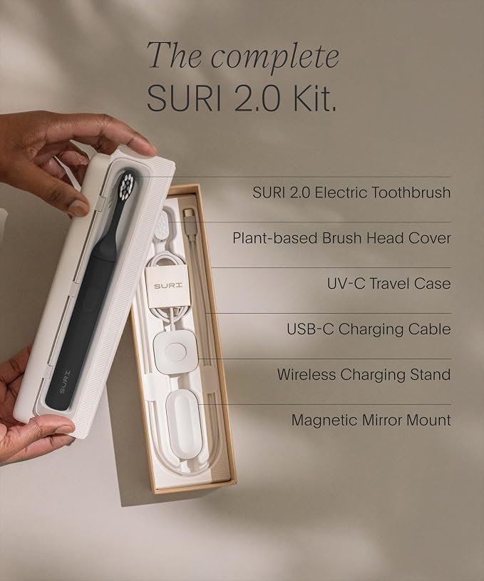SURI 2.0 New Sonic Electric Toothbrush with Pressure Sensor & UV-Cleaning Travel Case |1 Month+ Battery | Electric Toothbrush for Adults | Travel Toothbrushes | Tooth Brush | Black
