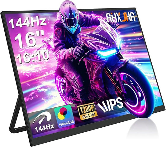 16" Portable Monitor, 165Hz (Support 144Hz),100% sRGB, 16:10 1200P FHD IPS HDR Gaming Monitor, Ultra-Slim Travel Monitor with Speakers, External Second Screen for Laptop, PS,Mac, Xbox,Switch2
