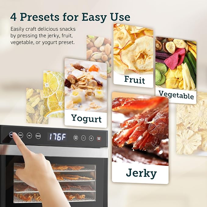 COSORI Food Dehydrator for Jerky, 176°F Temperature Control, 5 Stainless Steel Trays Dryer Machine & Food Dehydrator Accessories, 2Pack BPA-Free Fruit Roll Sheets, C267-2FR
