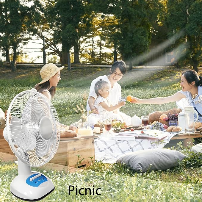 Solar Oscillating Fan, 15w Solar Powered 3-Speed 12-Inch Adjustable Tilt Fan, Ideal for Home, Office, white and gray