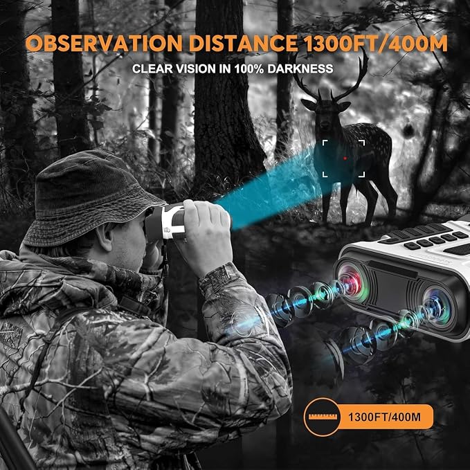 WOSPORTS 4K Night Vision Goggles – up to 80X Total Magnification, 10X Optical + 8X Digital Zoom, 1315FT Vision Range, 5000mAh Rechargeable Battery, Gifts for Men
