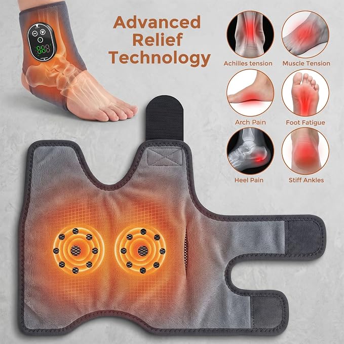 Ankle Massager, Foot Massager with 6 Heat Levels & 3 Vibration Modes, Cordless Foot Renew Triple Method Massagers, Portable Ankle Heating Pad for Circulation and Pain Relief