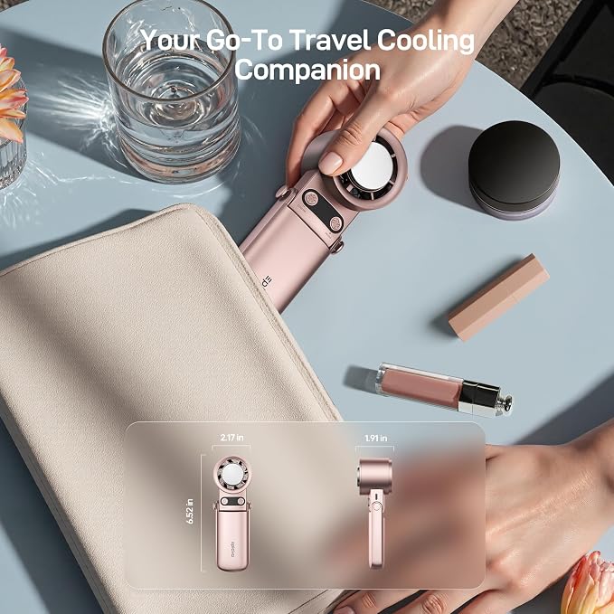 EPICKA Portable Handheld Fan with Ice Cooler - 25H Runtime, Rechargeable 6800mAh Personal Turbo Fan with Power Bank, Fast Charging, 0-100 Speed, Gifts for Women, Summer Travel Essentials, Rose Gold