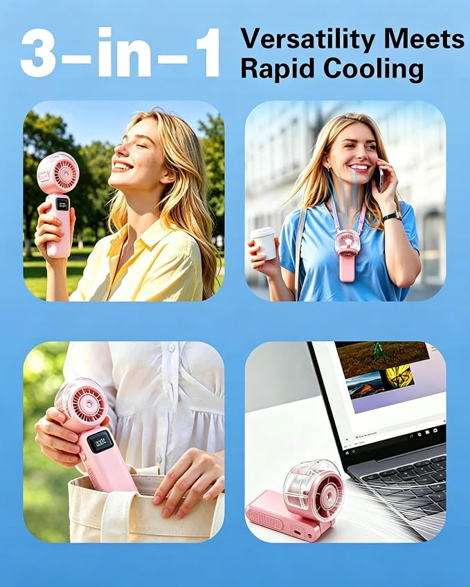 Portable Handheld Air Conditioner Fan -6000mAh Rechargeable Personal Misting Fan/Air Cooler,5Speed Foldable Mini Water Spray Cooling Fan,Turbo Hand Mist Fans for Home,Travel,Outdoor,Beach,Indoor-Pink