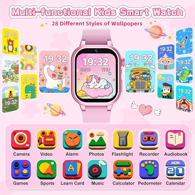 MOFGDNI Smart Watch for Girls - Kids Watch with 39 Games, Built-in Camera, Video Recorder, Alarm, Calculator, Pedometer & Various Wallpapers – Toys for Ages 4-12 Years Old Birthday