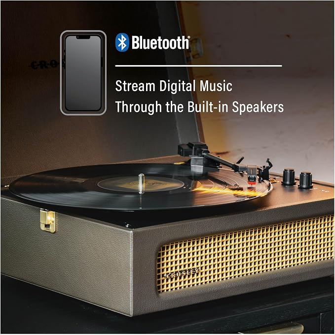 Crosley CR8017B-CO Voyager Vintage Portable Vinyl Record Player Turntable with Bluetooth in/Out and Built-in Speakers, Cocoa | Vinyl Record Player, Bluetooth In/Out, Built-in Speakers