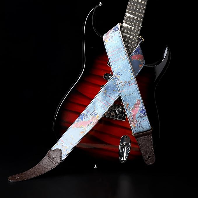Guitar Strap, Embroidery Jacquard Adjustable Guitar Straps for Acoustic/Bass/Electric Guitar, Includes Guitar Pick, Strap Button and Strap Lock, Constellation Gift (Libra)