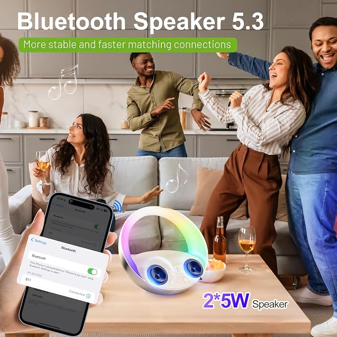 Bluetooth Speaker, 15W Fast Wireless Charging for Bedroom, Adjustable LED Night Light, 10W Portable Wireless Audio, Bluetooth 5.3 Speakers Wireless for iPhone, 2400mAh