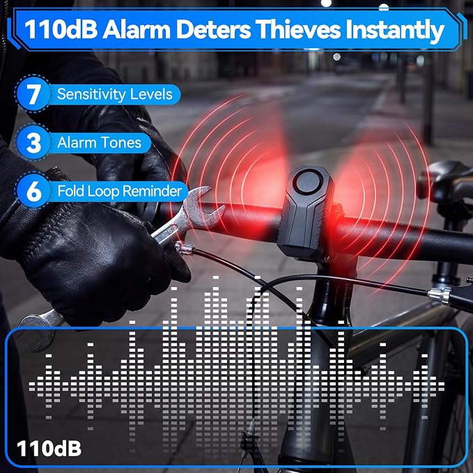 Bike U Lock with 113dB Alarm System, Heavy Duty Bike Lock with 4ft Security Cable & 17mm Shackle Bicycle Lock Mounting Bracket 3 Keys, IP65 Waterproof Anti-Theft U Lock for Electric Bikes, Scooter