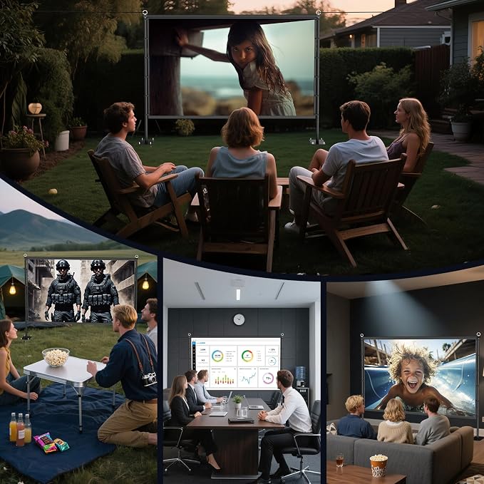 Outdoor Projector Screen with Black Backing - 120 inch Portable Projection Screen with Stand, 16:9 Wrinkle-Free Opaque Movie Screen with Carry Bag for Indoor Home Theater Backyard Cinema